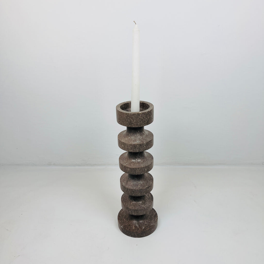 Stacked Disc Brown Marble Candle Stand (Large)