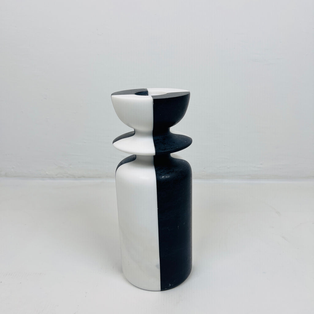 Black And White Dyed Marble Candle Stand