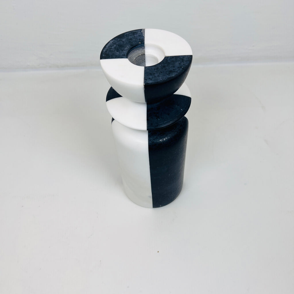 Black And White Dyed Marble Candle Stand