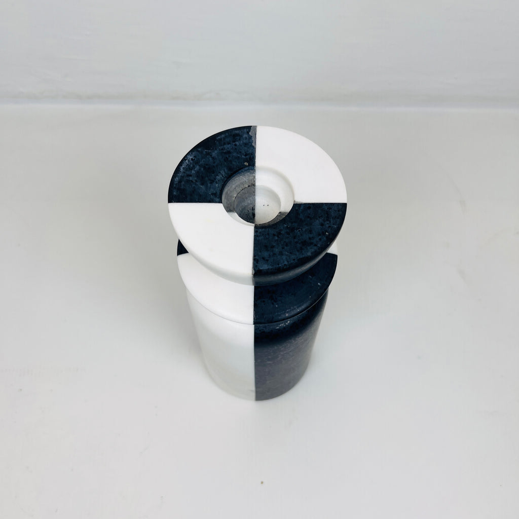 Black And White Dyed Marble Candle Stand