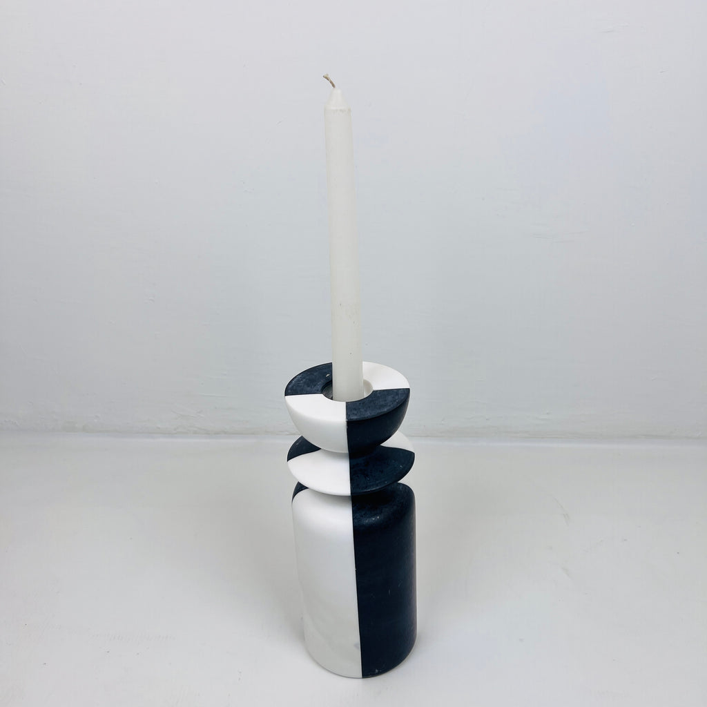 Black And White Dyed Marble Candle Stand