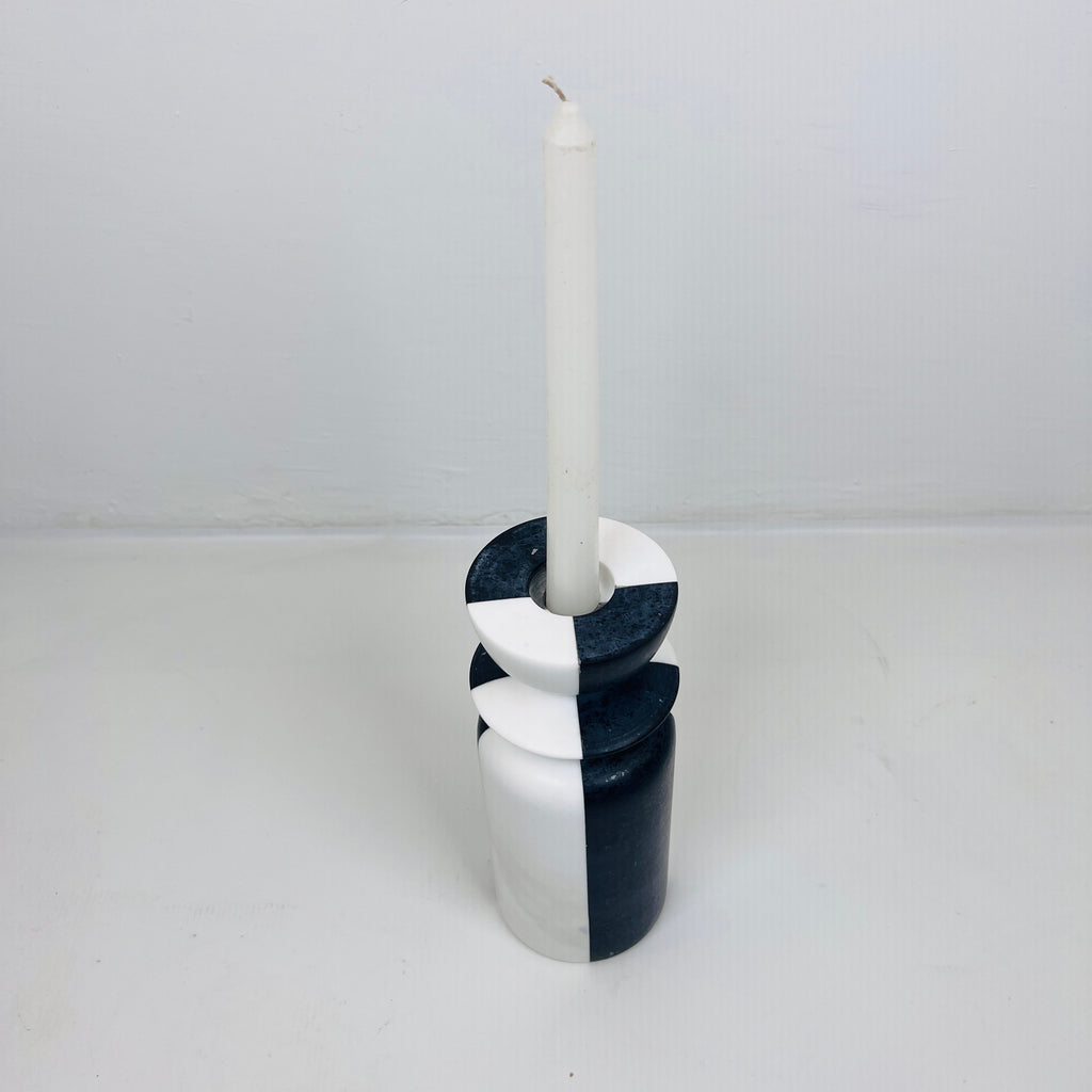 Black And White Dyed Marble Candle Stand