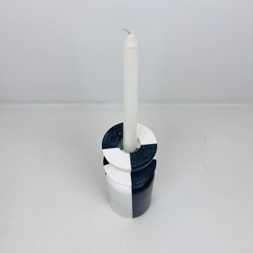 Black And White Dyed Marble Candle Stand