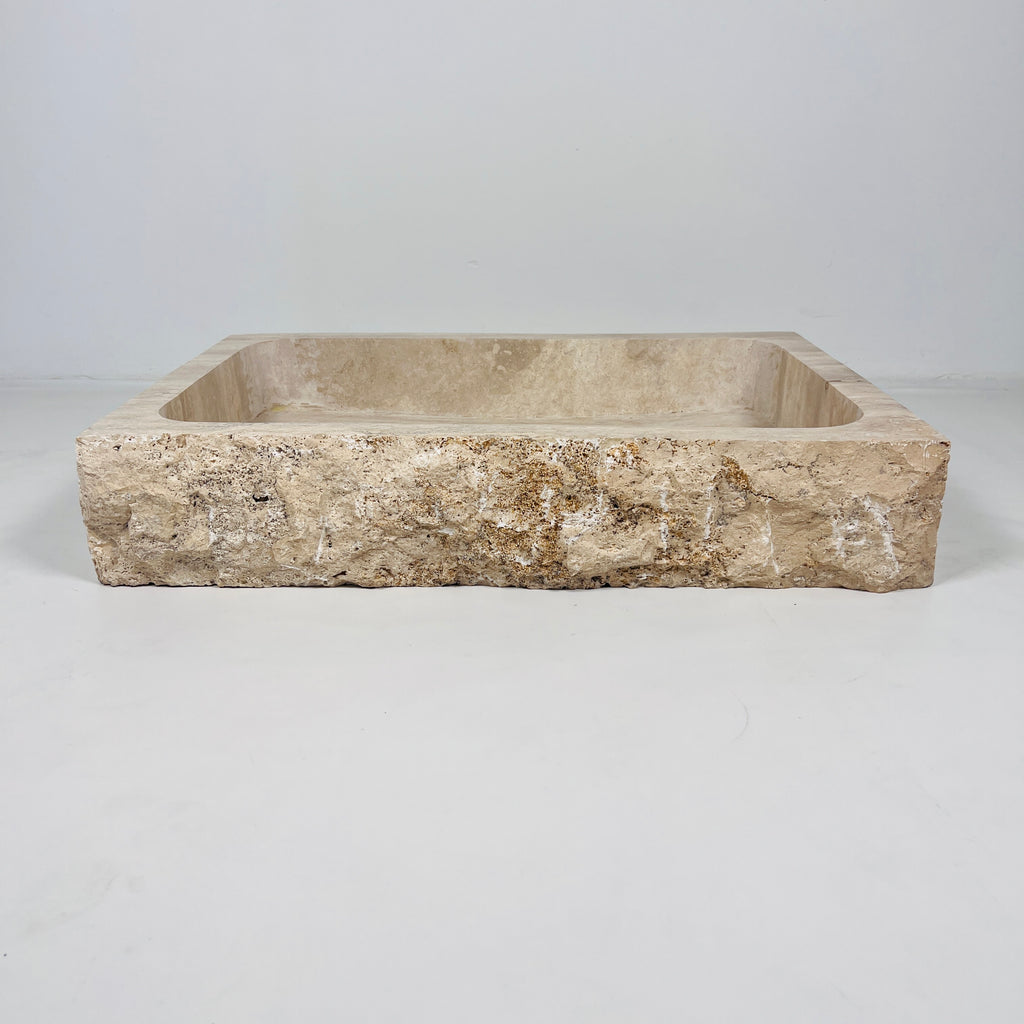 Beige-Streaked Rectangle Travertine Sink