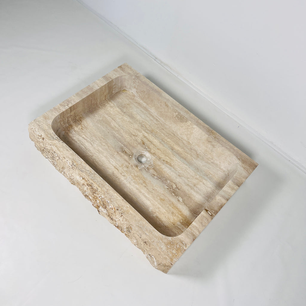 Beige-Streaked Rectangle Travertine Sink