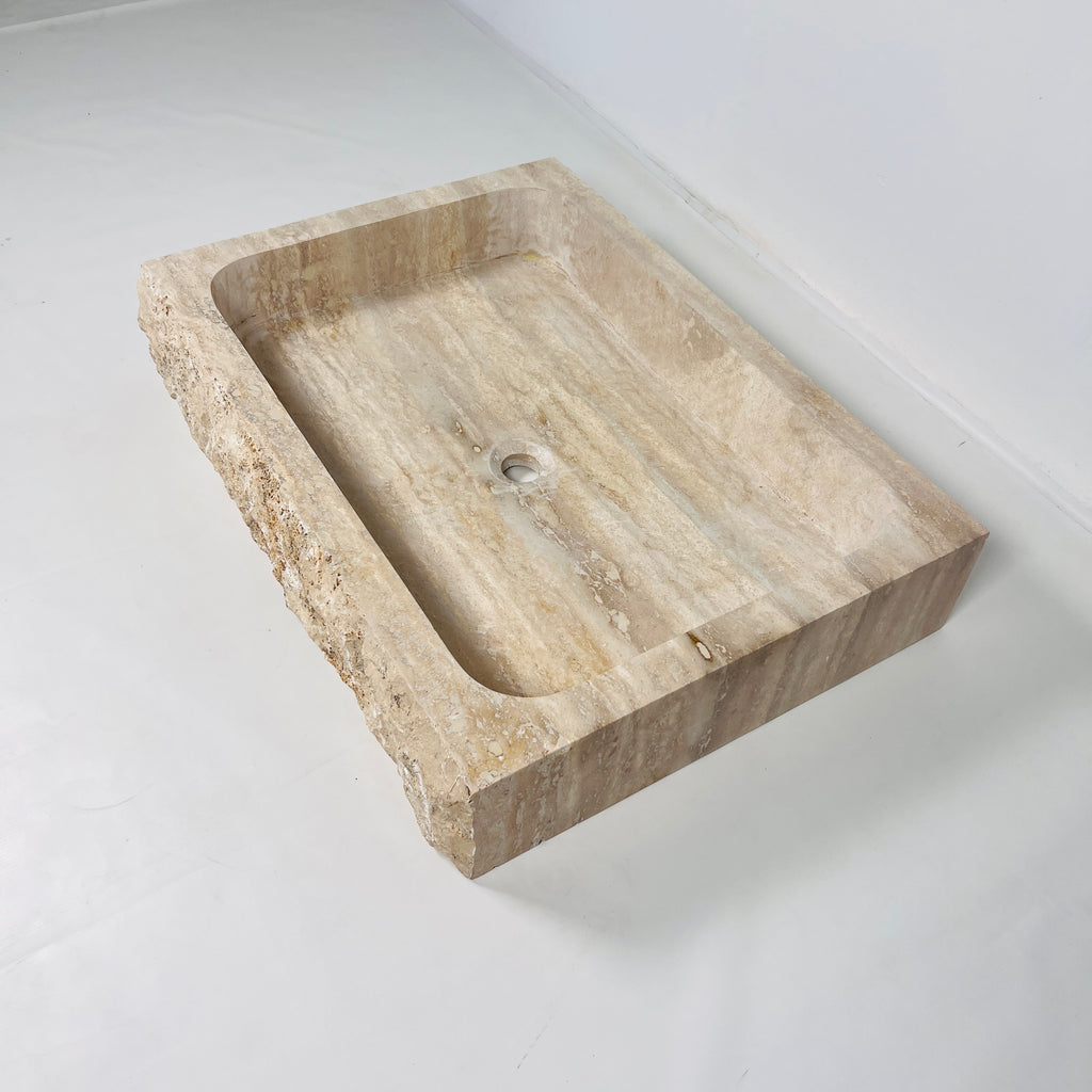 Beige-Streaked Rectangle Travertine Sink