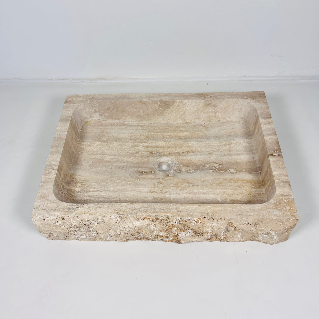 Beige-Streaked Rectangle Travertine Sink