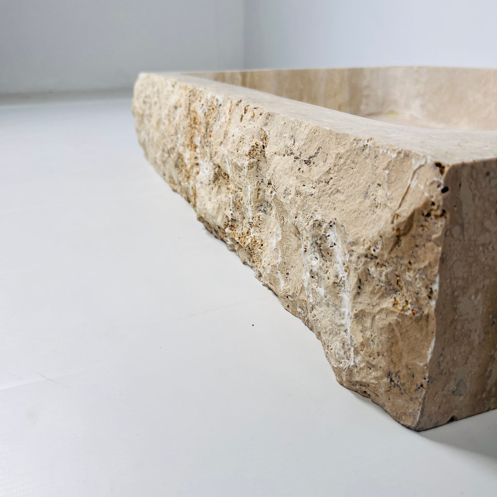 Beige-Streaked Rectangle Travertine Sink