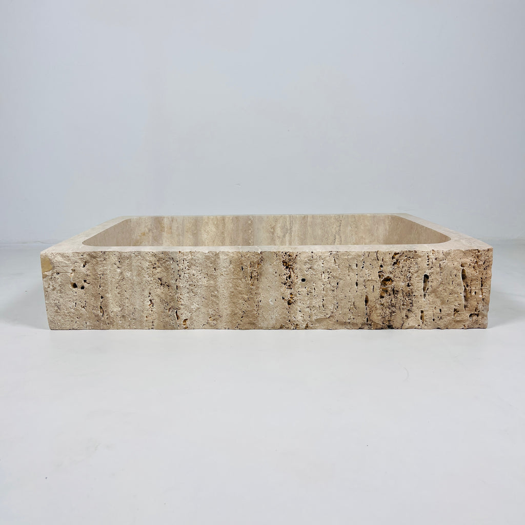 Beige-Streaked Rectangle Travertine Sink