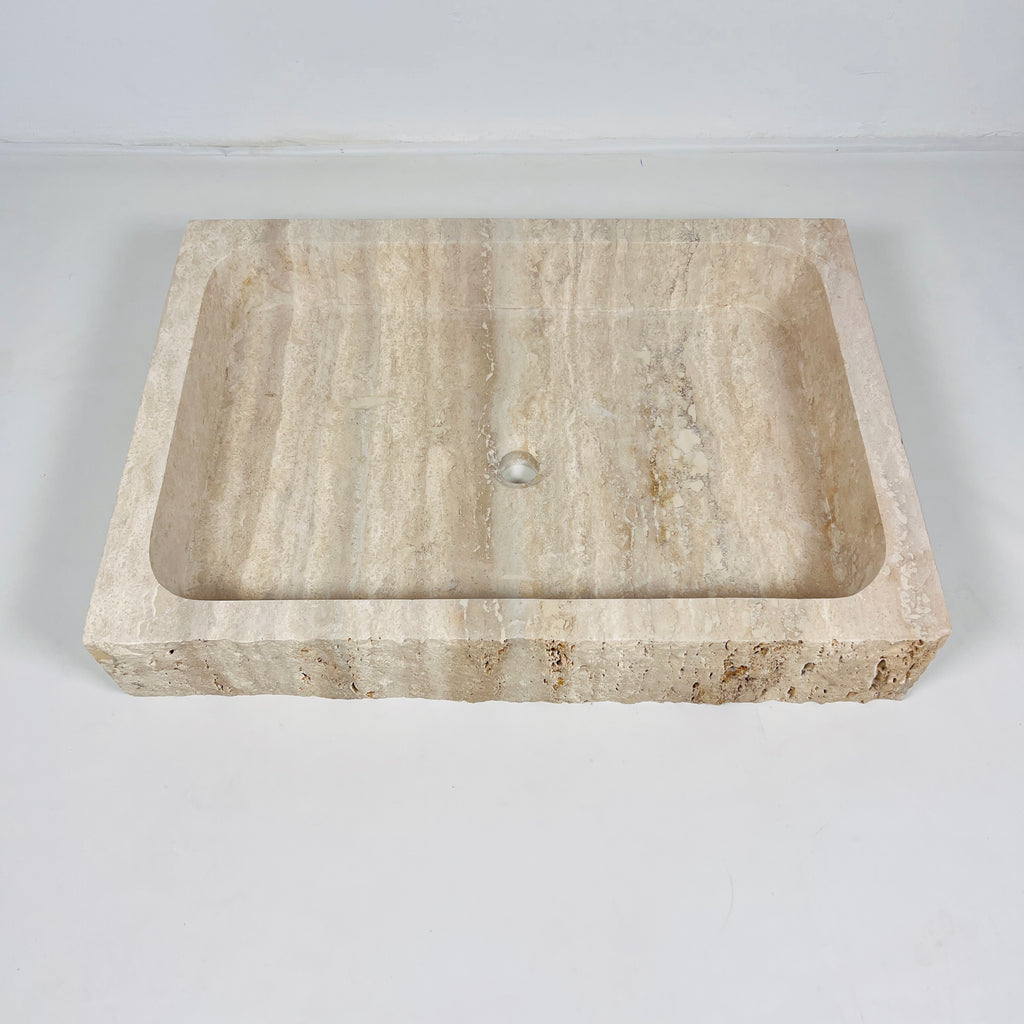 Beige-Streaked Rectangle Travertine Sink