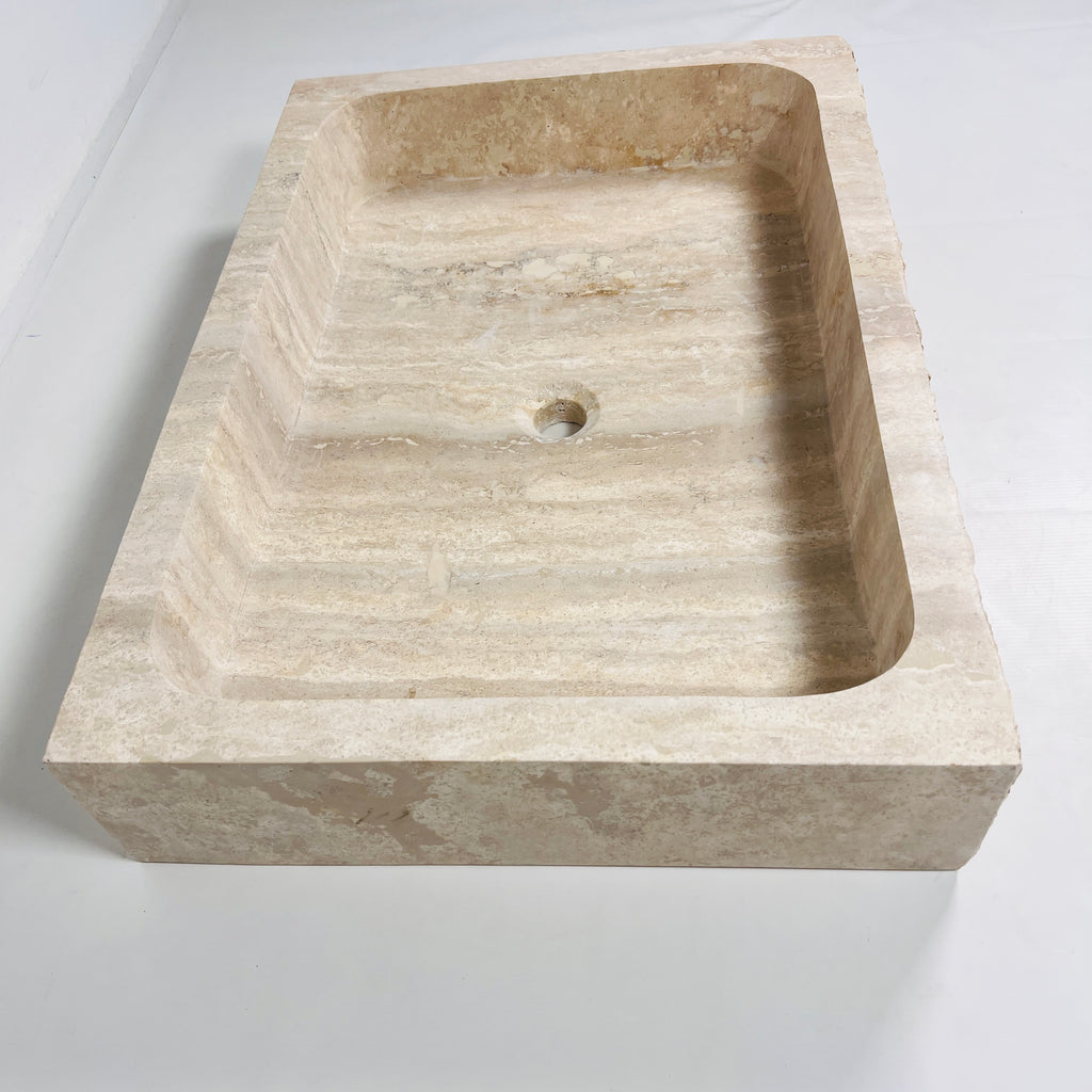 Beige-Streaked Rectangle Travertine Sink