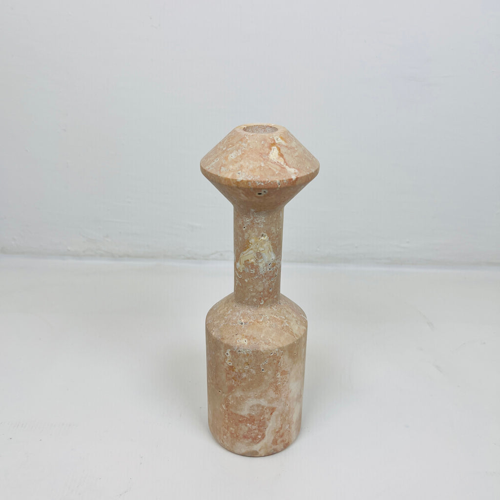 Long Bottled Light Red Travertine Candle Stand