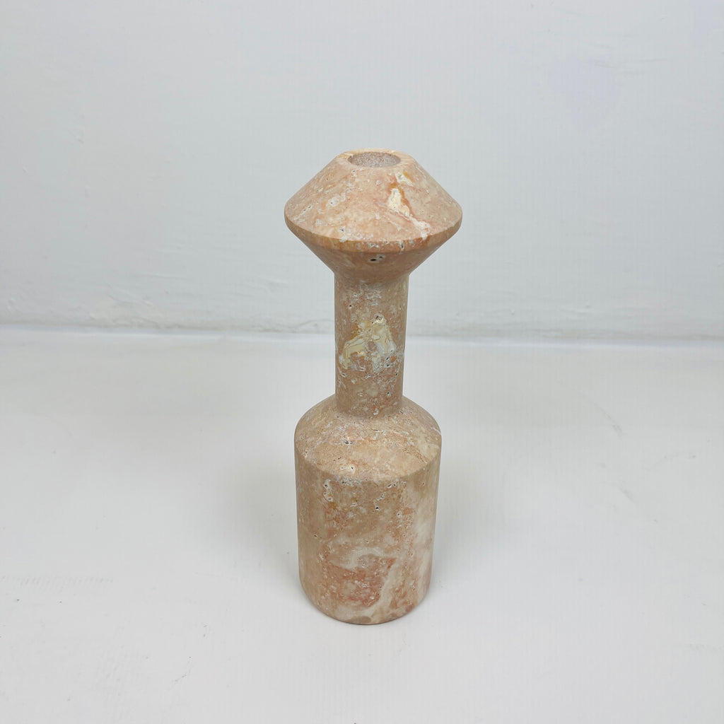 Long Bottled Light Red Travertine Candle Stand