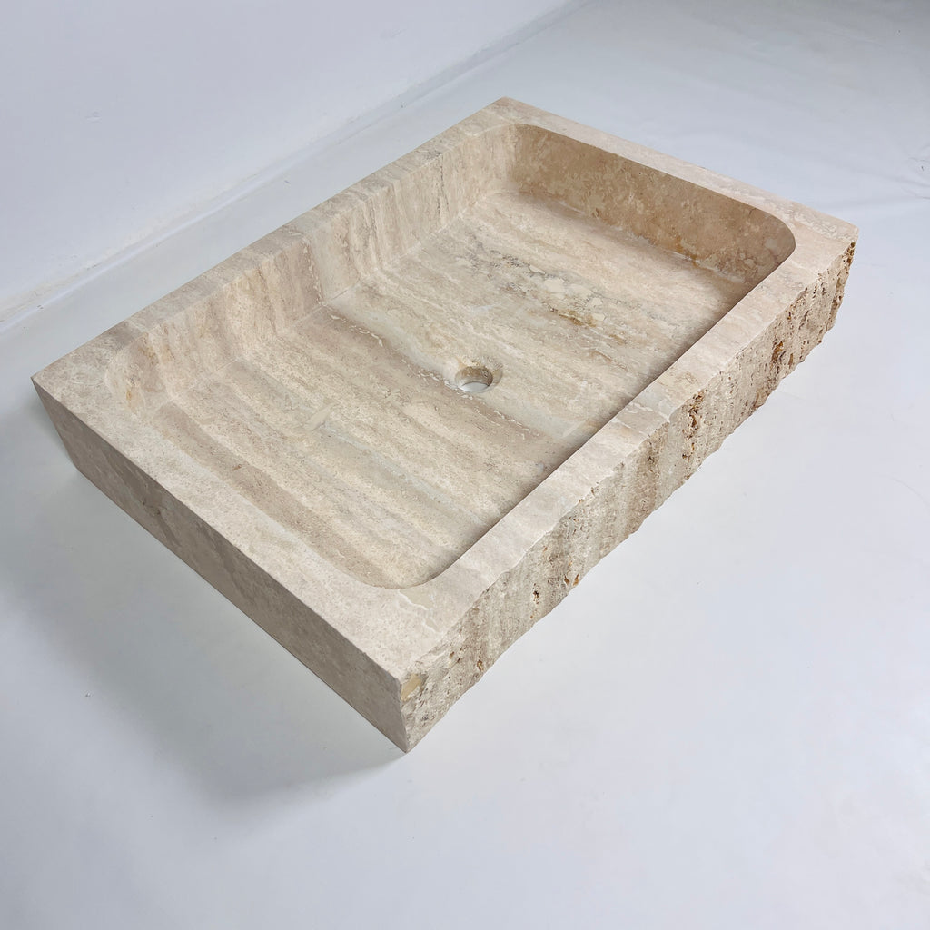 Beige-Streaked Rectangle Travertine Sink