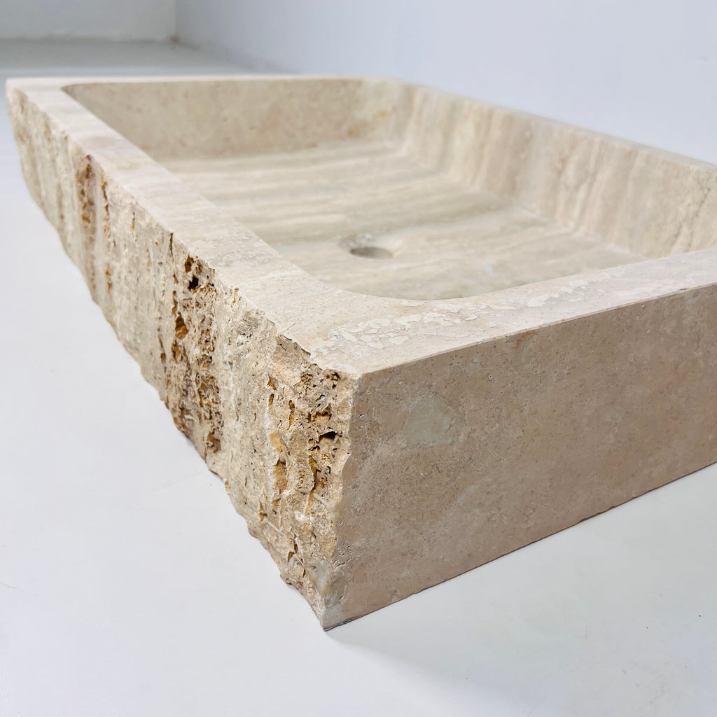 Beige-Streaked Rectangle Travertine Sink