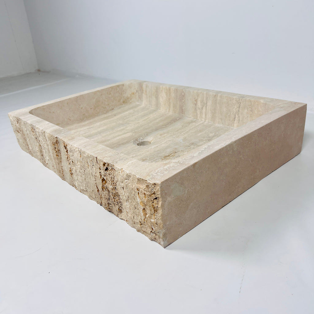 Beige-Streaked Rectangle Travertine Sink