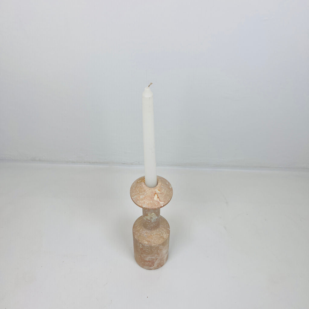 Long Bottled Light Red Travertine Candle Stand