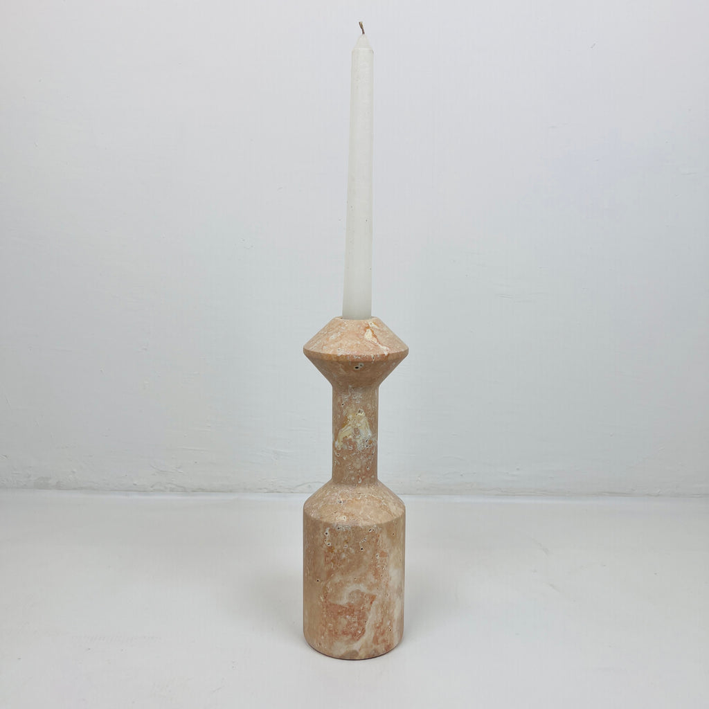 Long Bottled Light Red Travertine Candle Stand