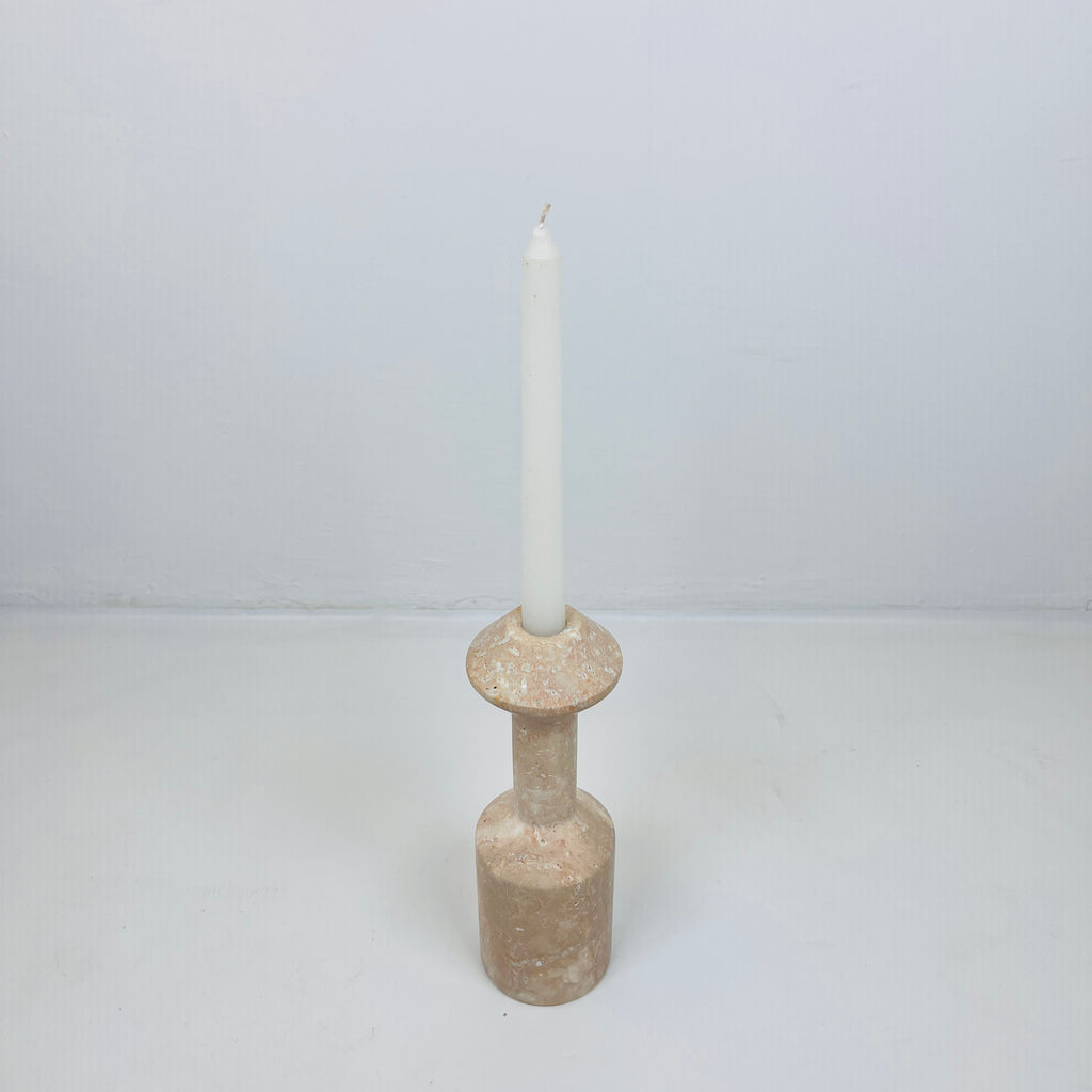 Long Bottled Light Red Travertine Candle Stand