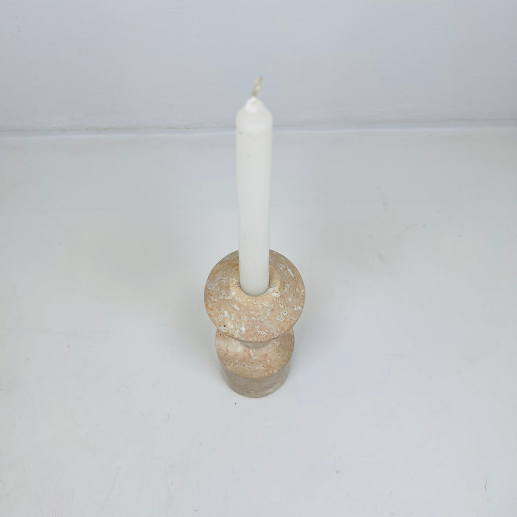 Long Bottled Light Red Travertine Candle Stand