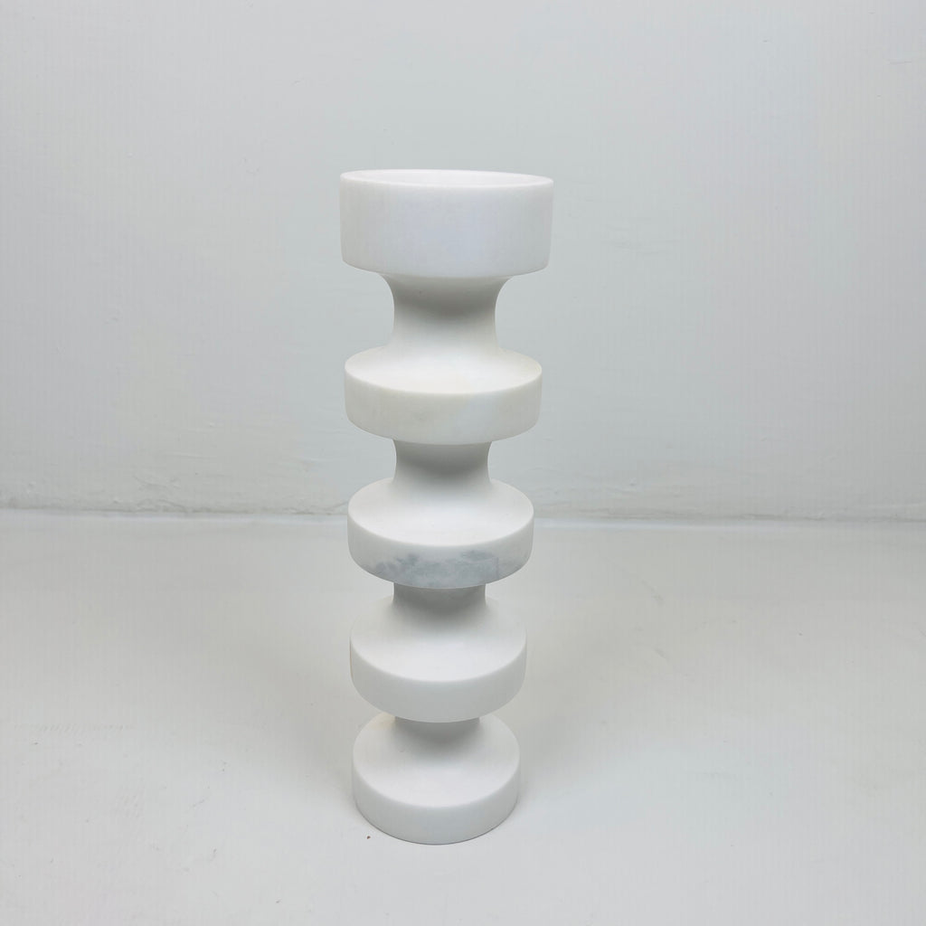 Stacked Disc White Marble Candle Stand