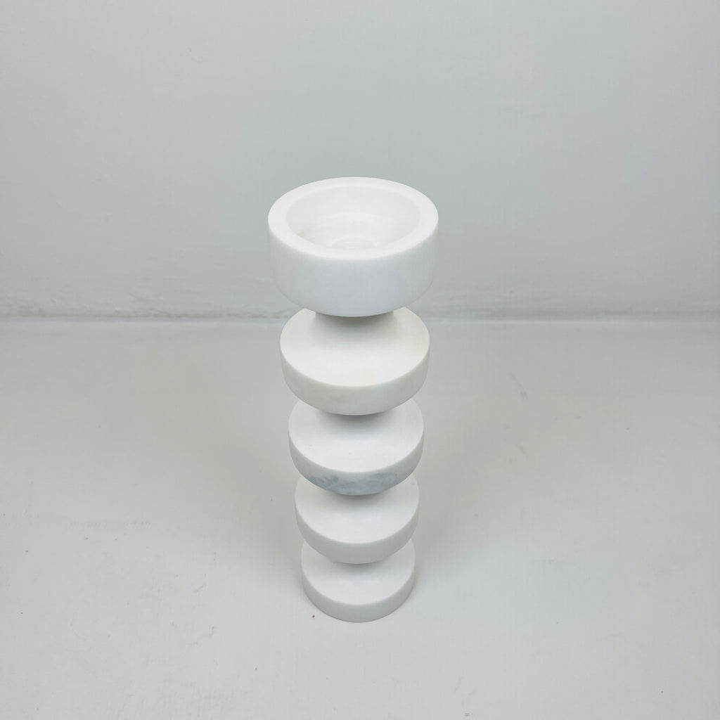 Stacked Disc White Marble Candle Stand