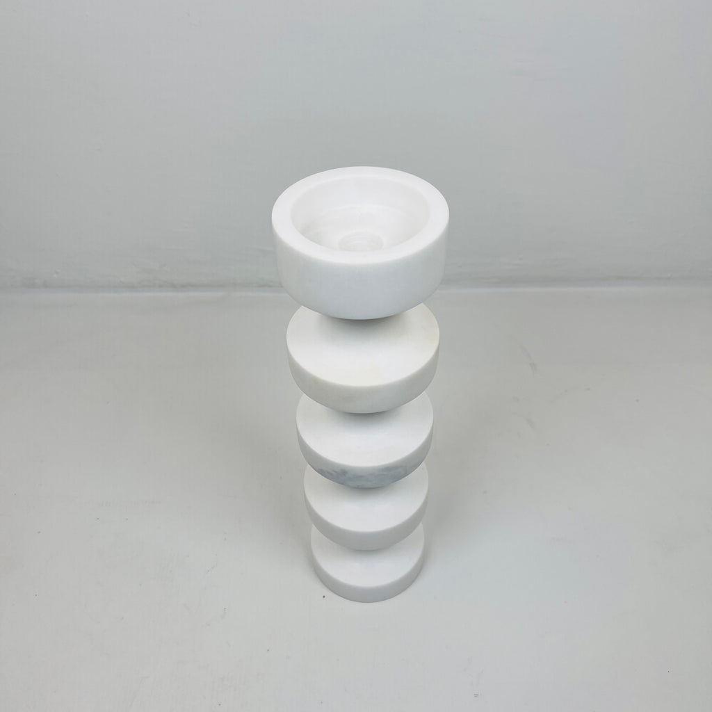 Stacked Disc White Marble Candle Stand