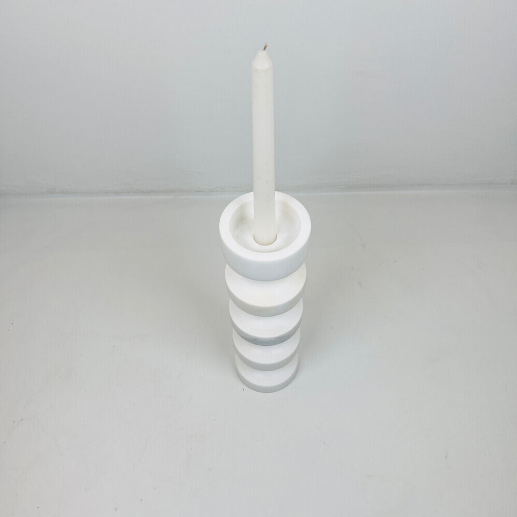 Stacked Disc White Marble Candle Stand