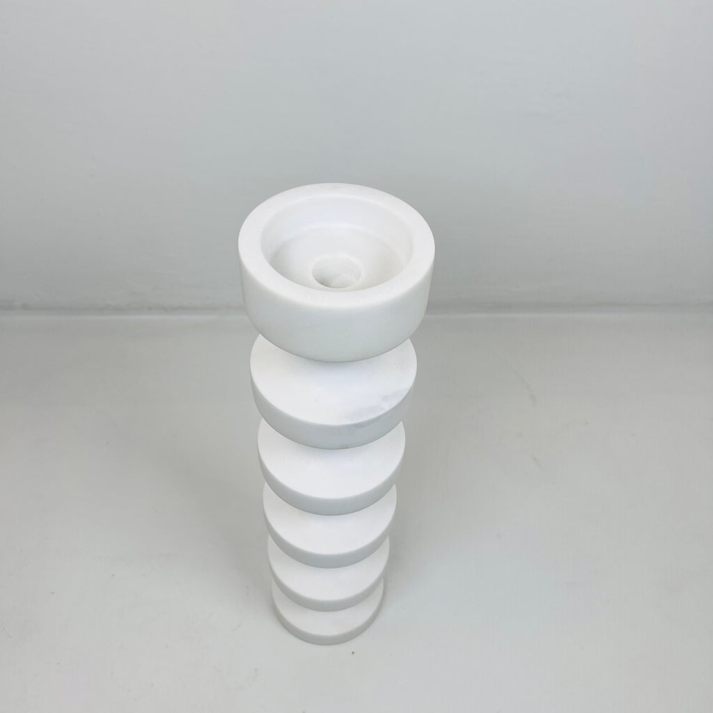 Stacked Disc White Marble Candle Stand