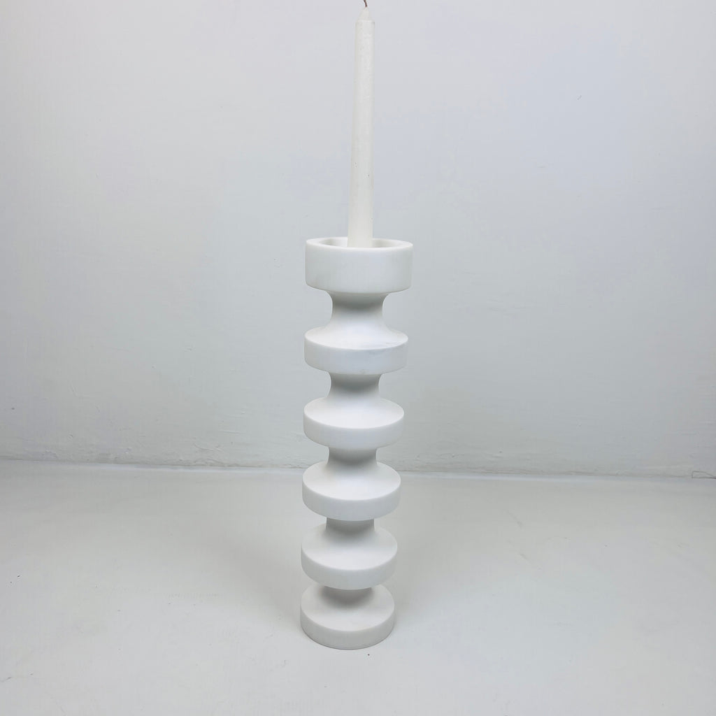 Stacked Disc White Marble Candle Stand