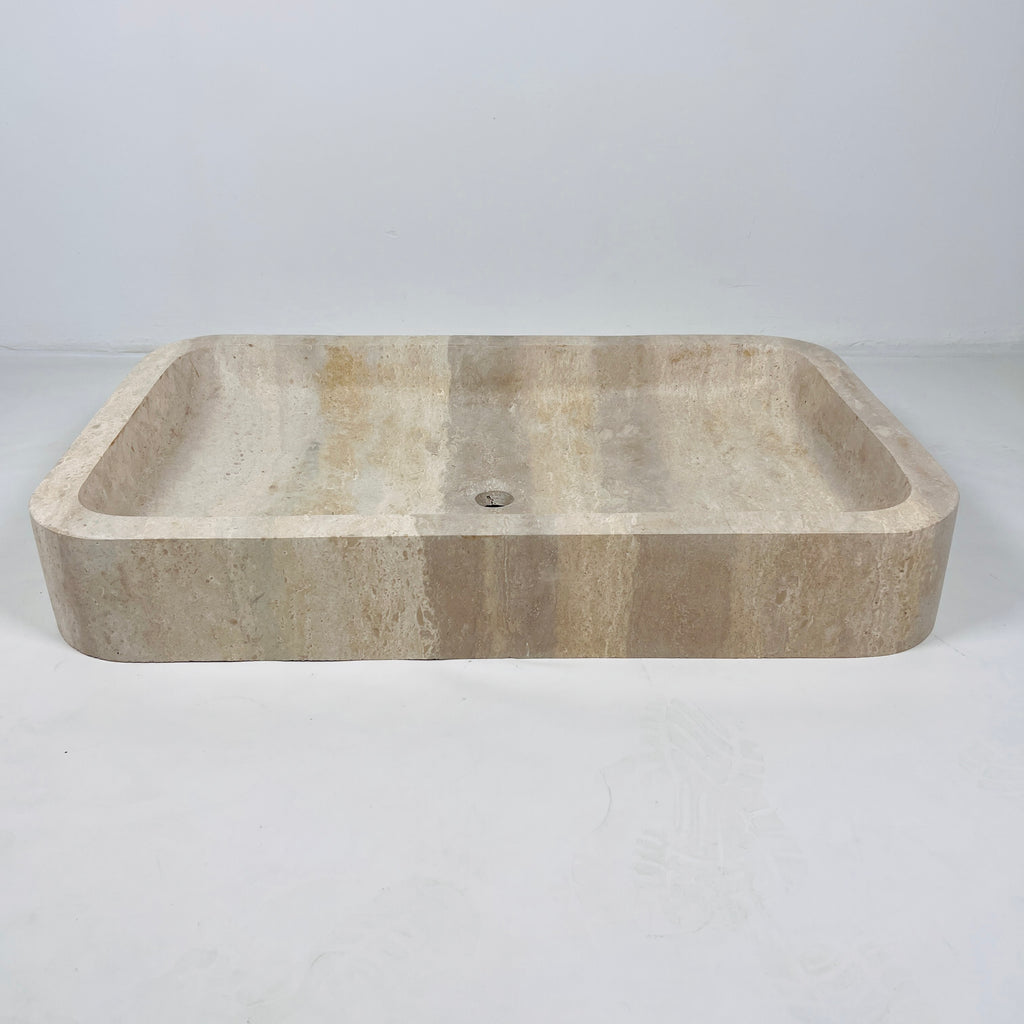 Beige-Streaked Rectangle Travertine Sink