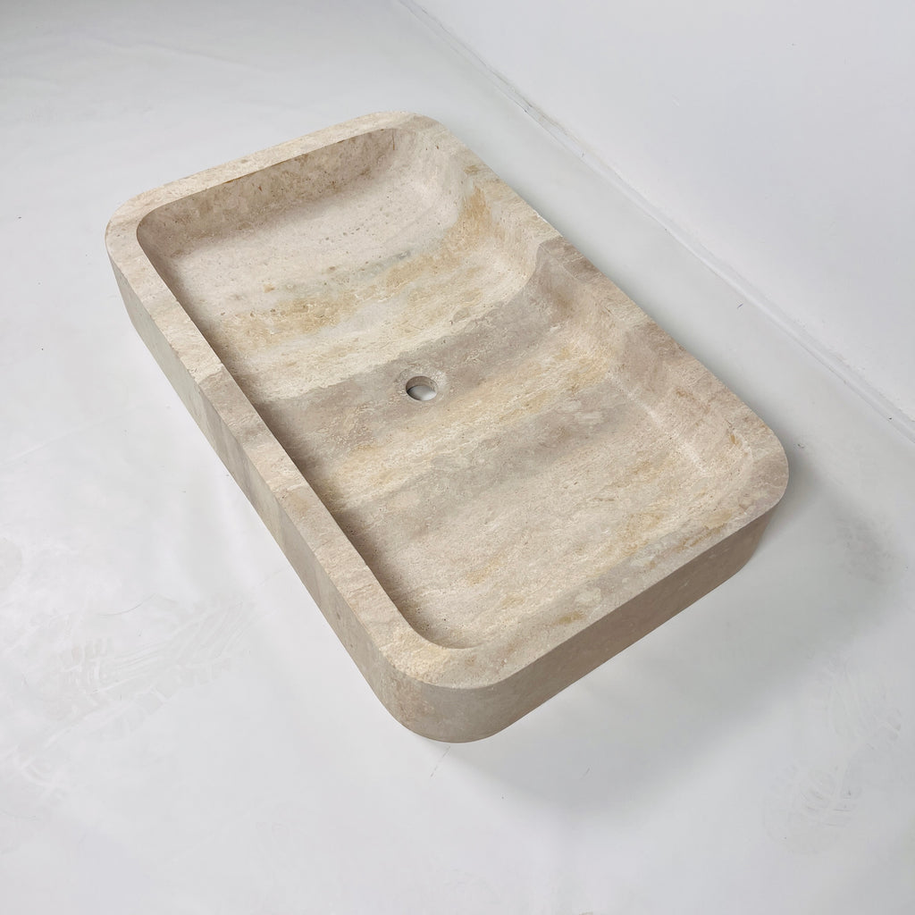 Beige-Streaked Rectangle Travertine Sink