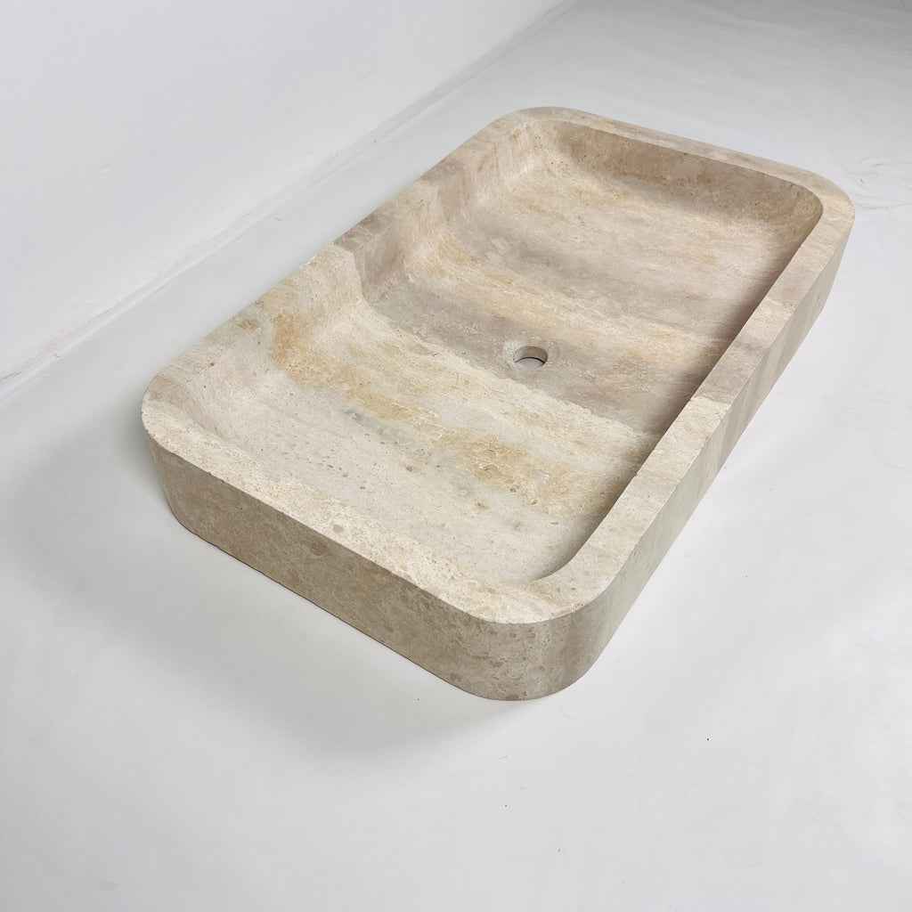 Beige-Streaked Rectangle Travertine Sink