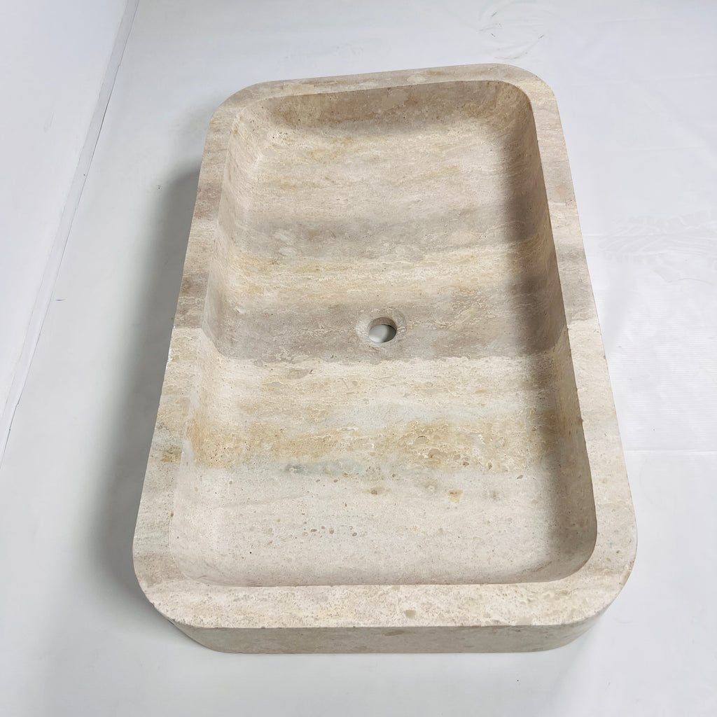 Beige-Streaked Rectangle Travertine Sink