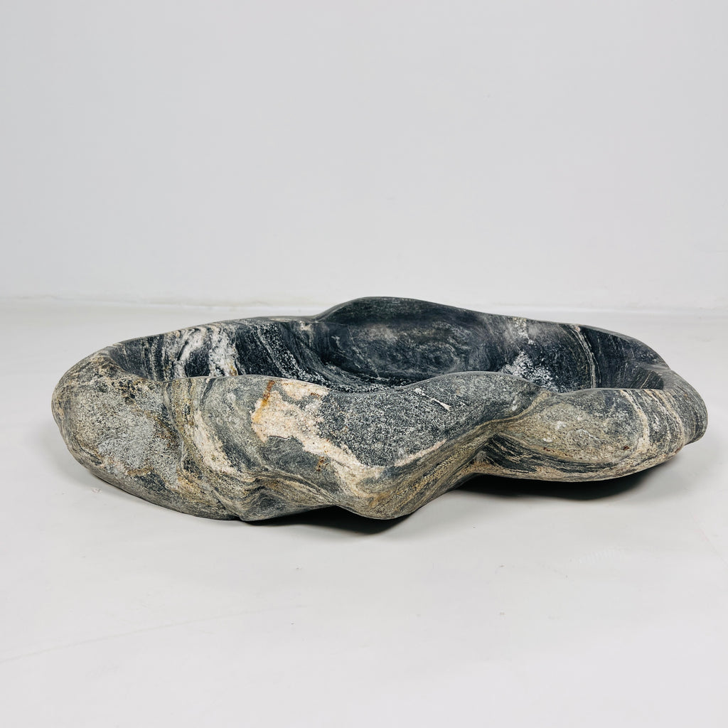 Yellow-Streaked  Glazed Riverstone Sink