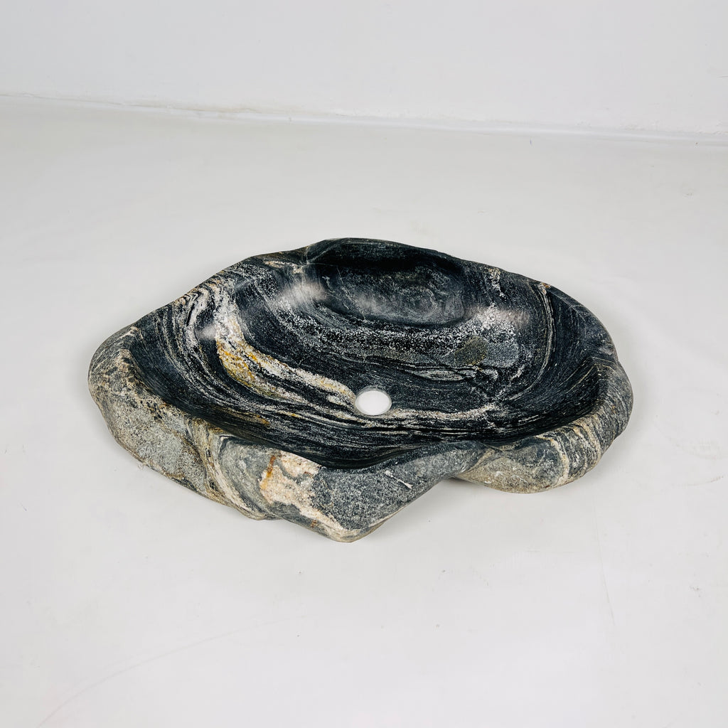 Yellow-Streaked  Glazed Riverstone Sink