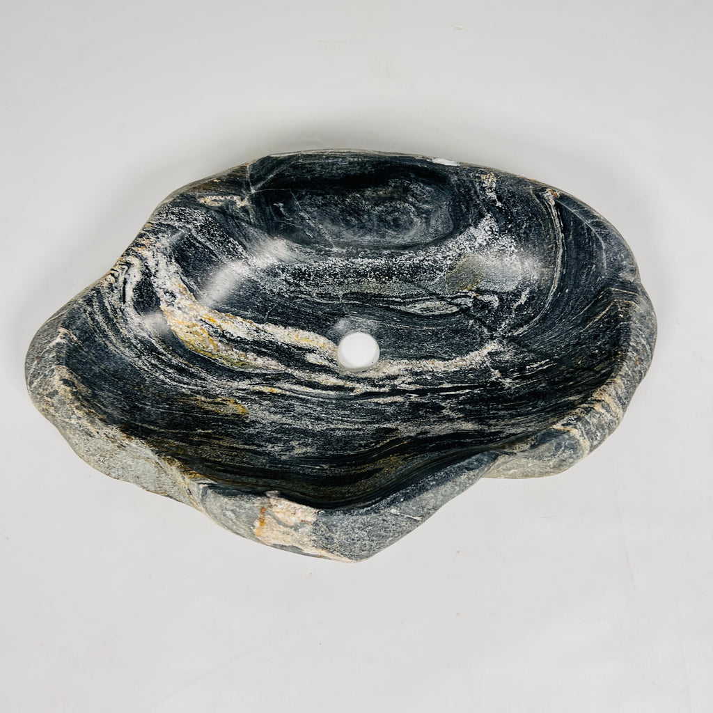 Yellow-Streaked  Glazed Riverstone Sink