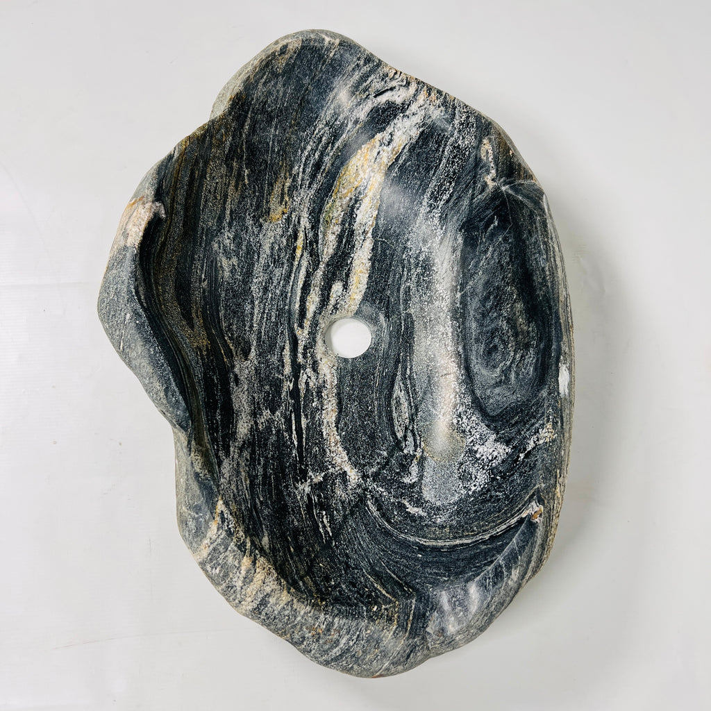 Yellow-Streaked  Glazed Riverstone Sink