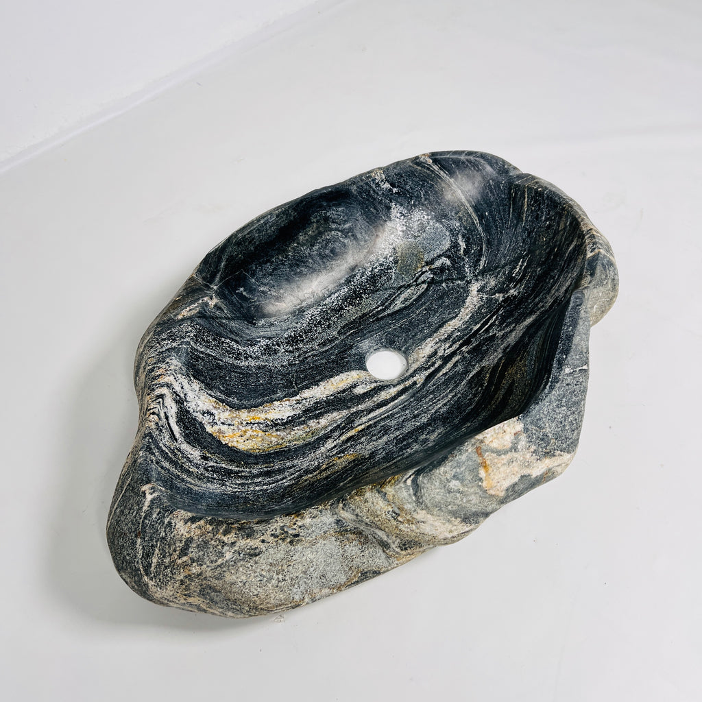 Yellow-Streaked  Glazed Riverstone Sink