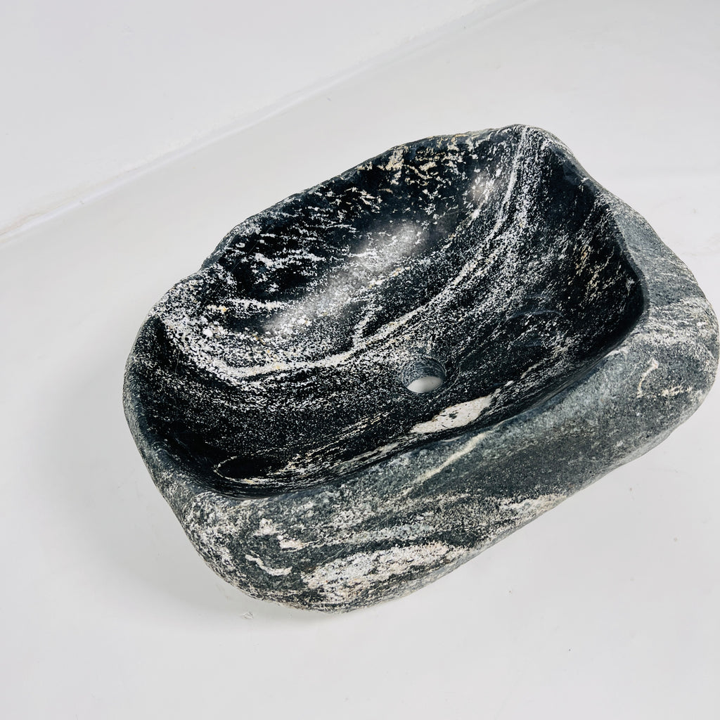 White and Grey Streaked Riverstone Sink