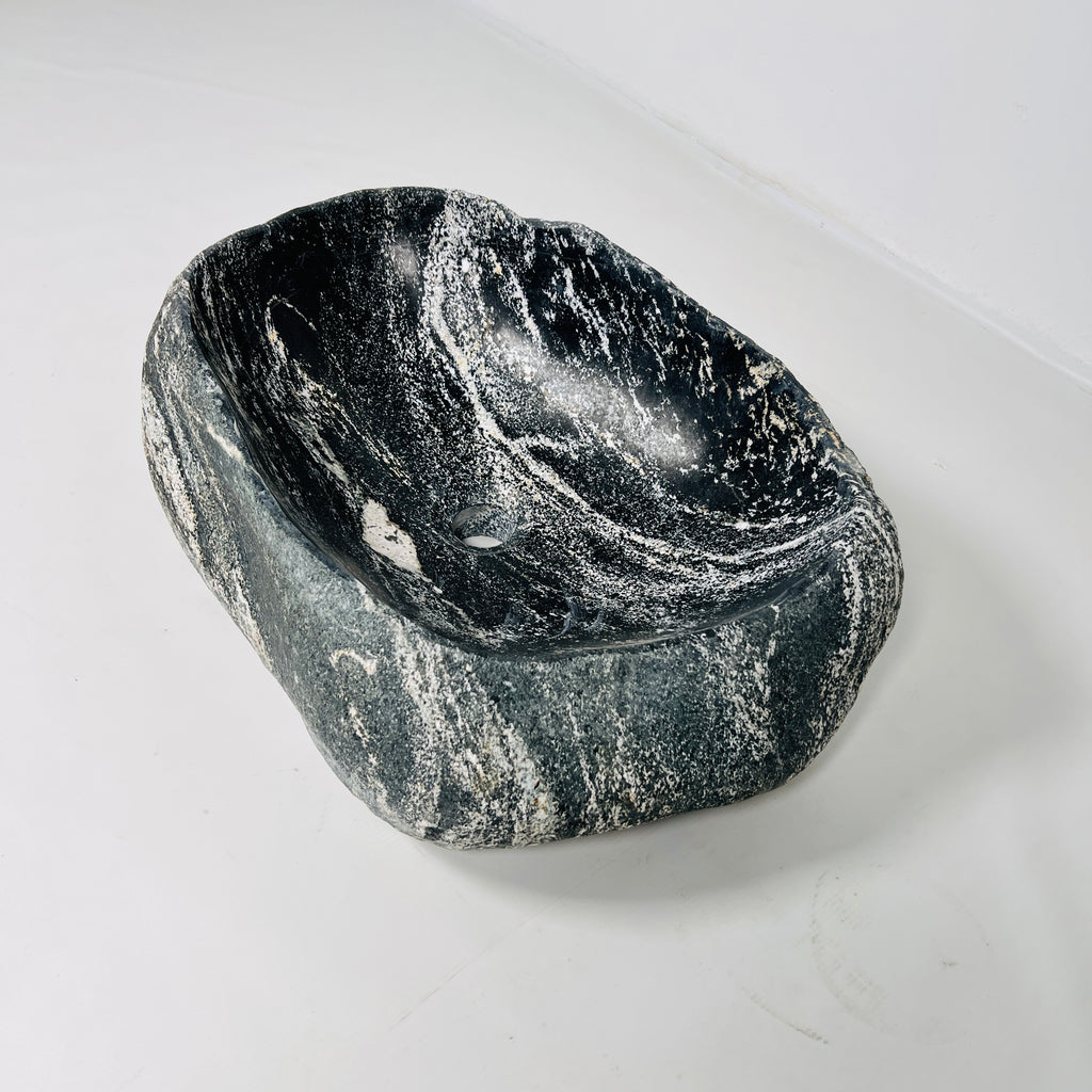 White and Grey Streaked Riverstone Sink