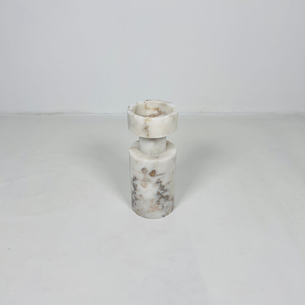 Cup Top White Veined Candle Stand / Vase