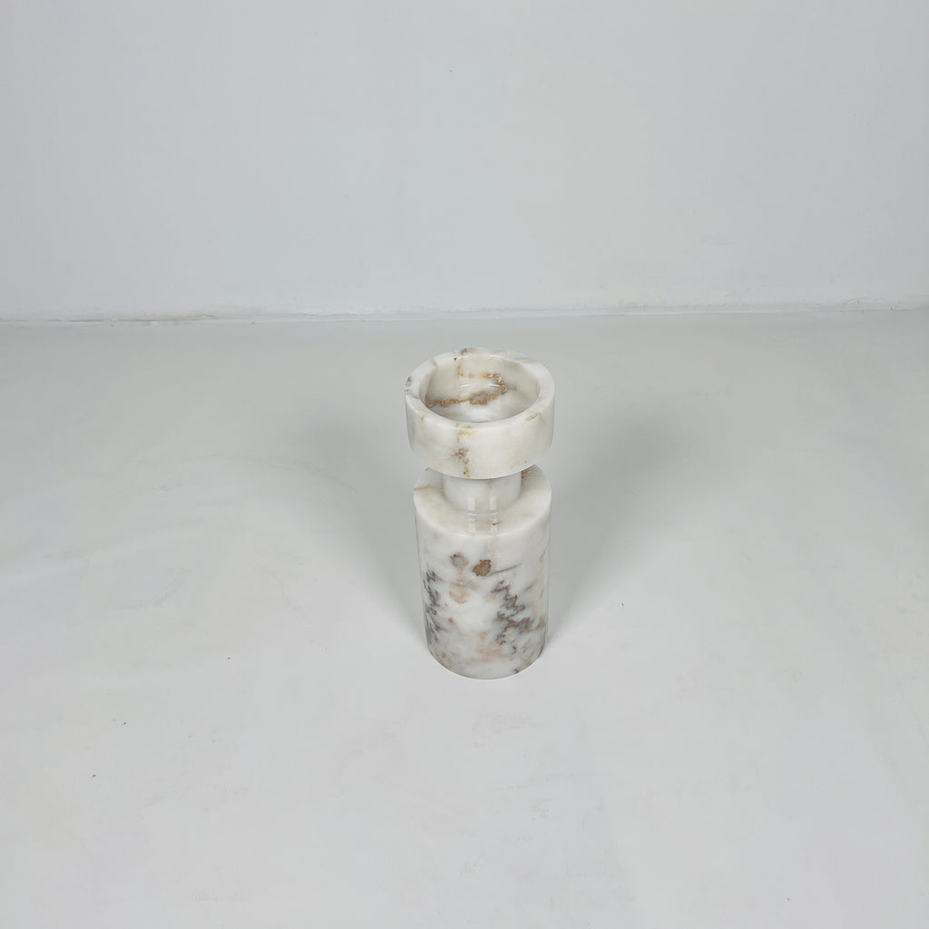 Cup Top White Veined Candle Stand / Vase