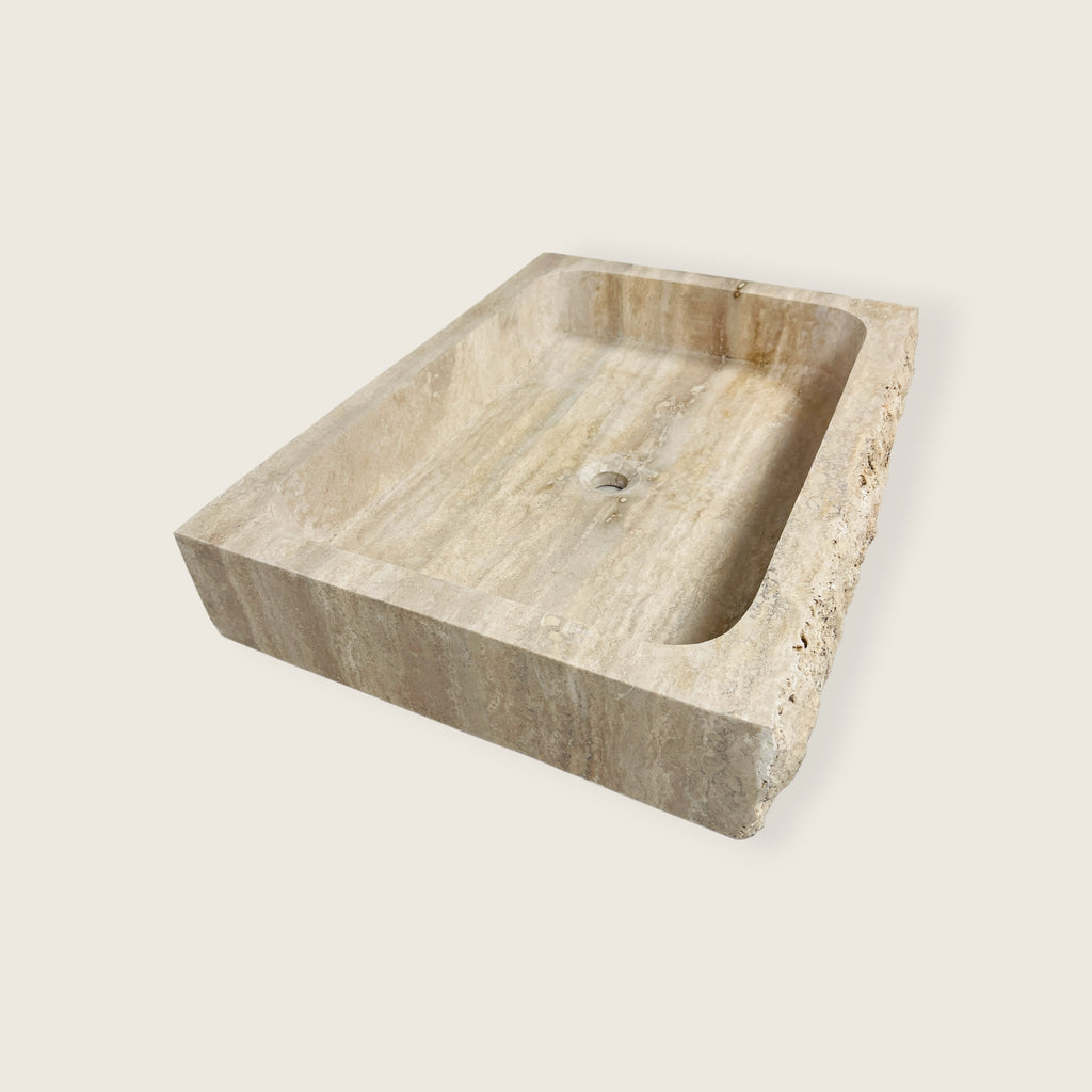 Beige-Streaked Rectangle Travertine Sink