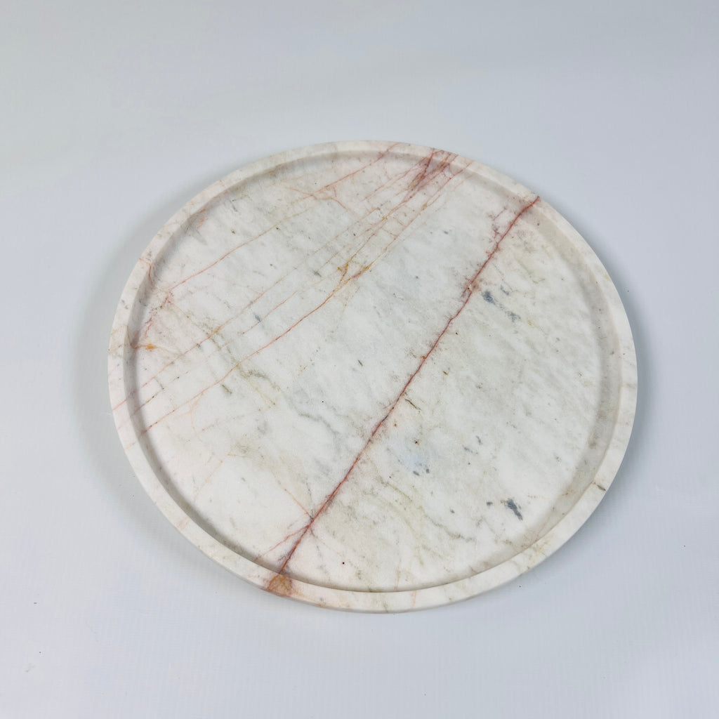 White Marble Plate With Red Lines