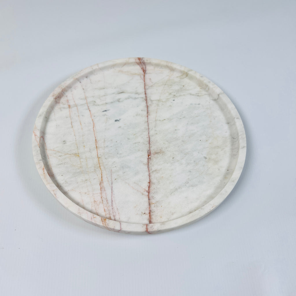 White Marble Plate With Red Lines