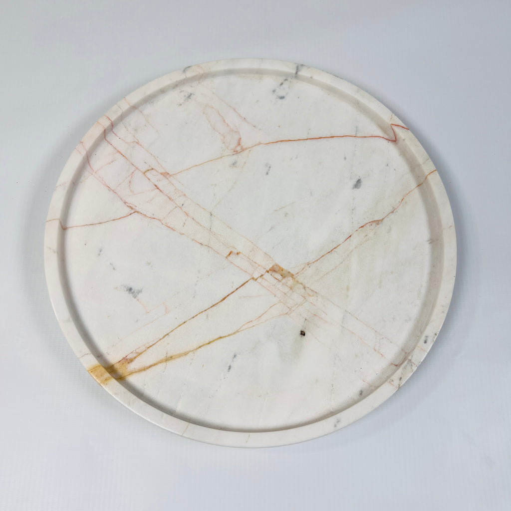 White Marble Plate With Red Webs