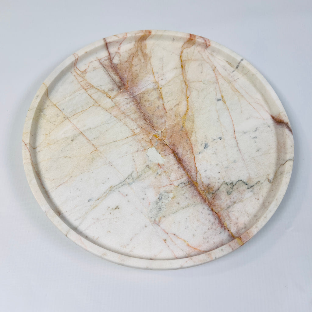 White Marble Plate With Brown Streaks