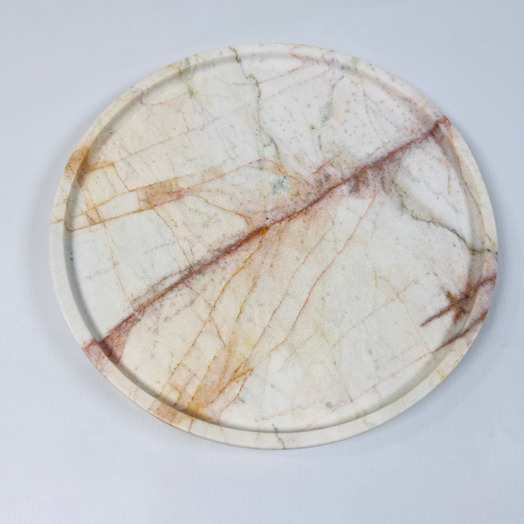 White Marble Plate With Brown And Red Veins