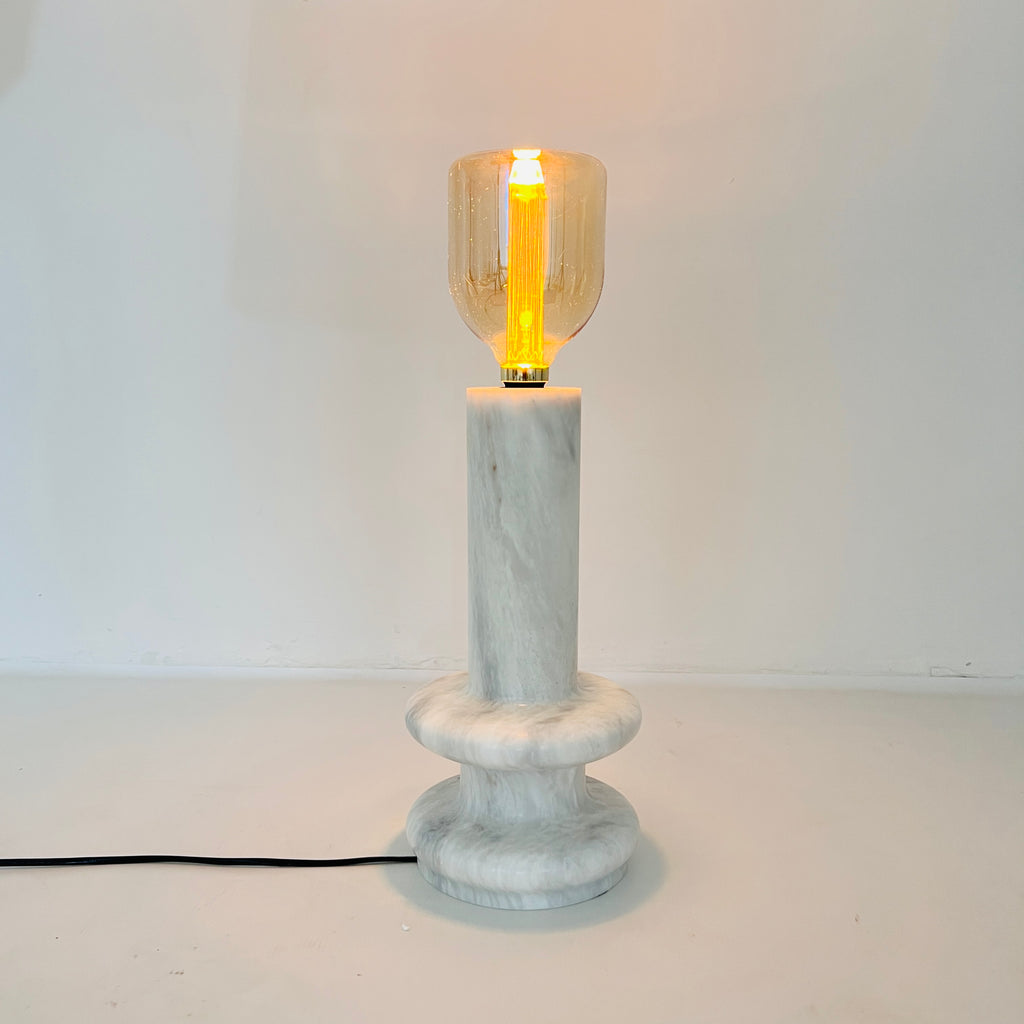 Double Ringed Bottom Grey Marble Table Lamp